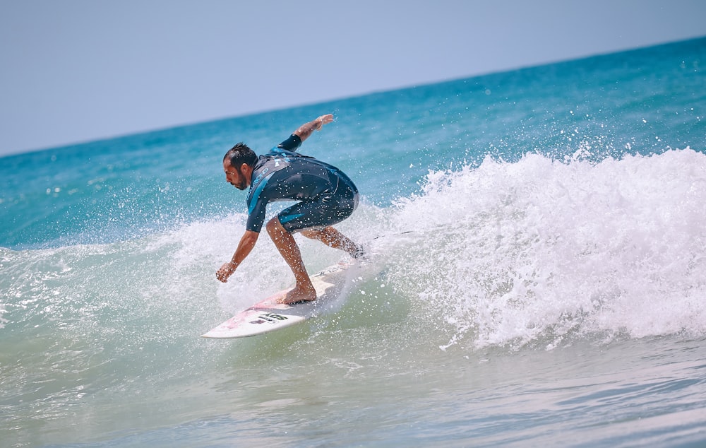 person riding a surfboard on a body of water