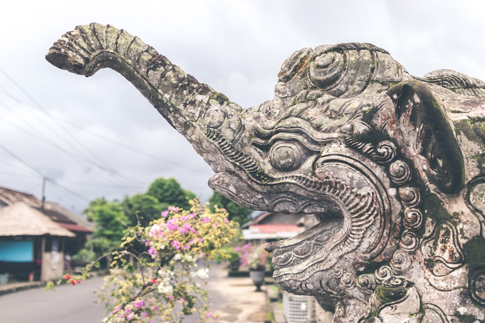 closeup photography of grey elephant statue