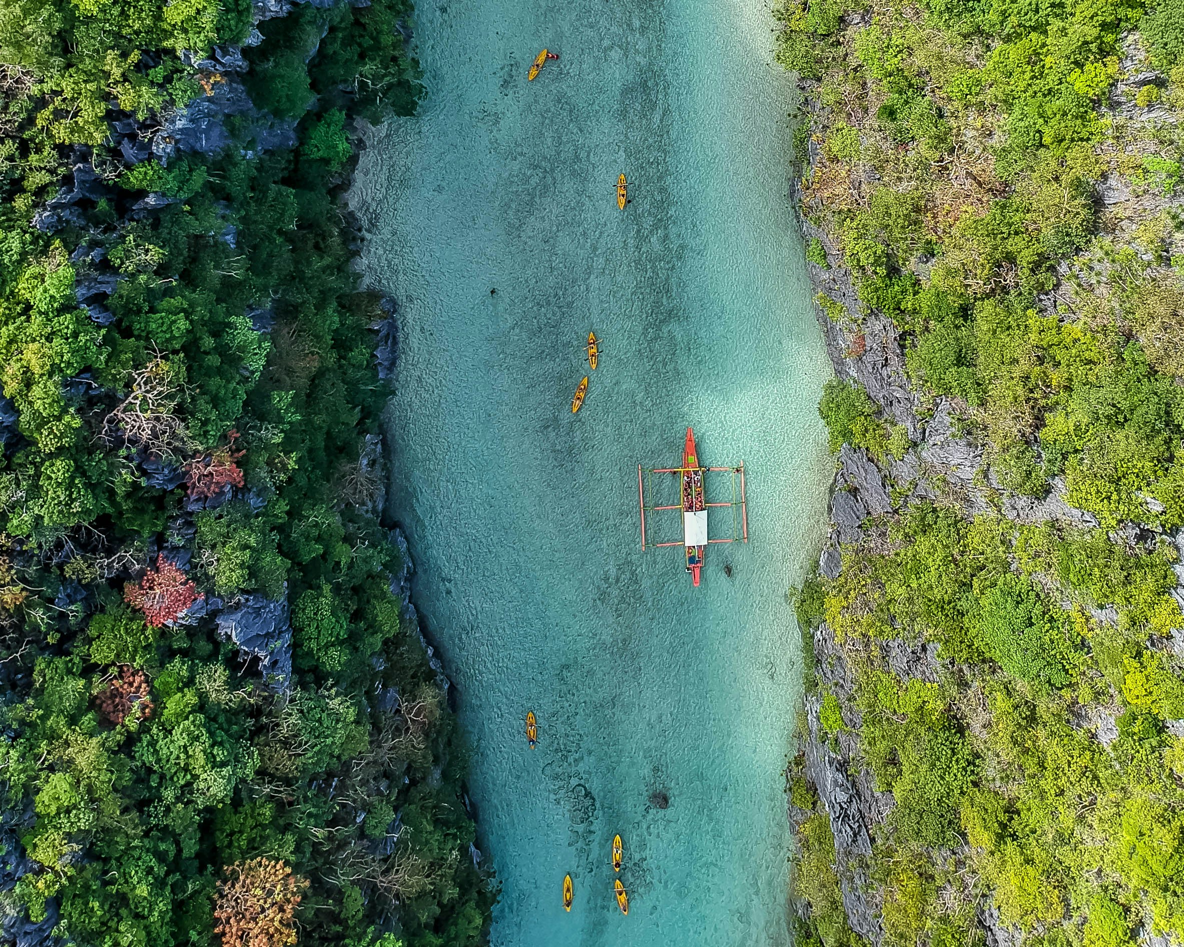 aerial view of boat on body of water between trees during daytime, Follow me on instagram.com/cjtagupa
