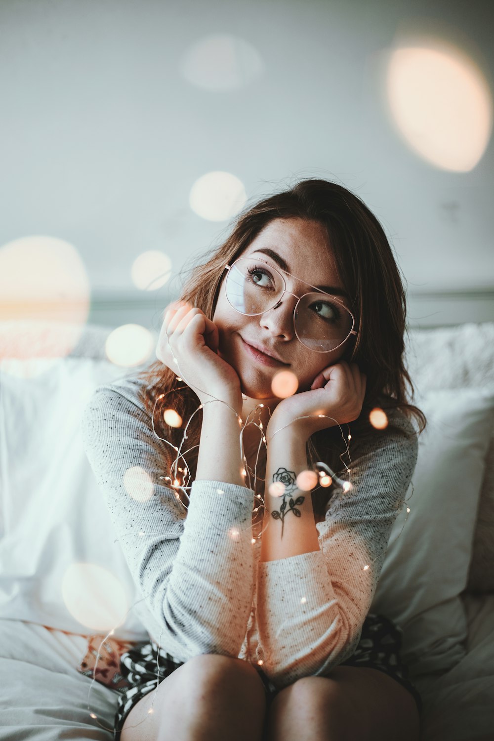 smiling woman looking upward