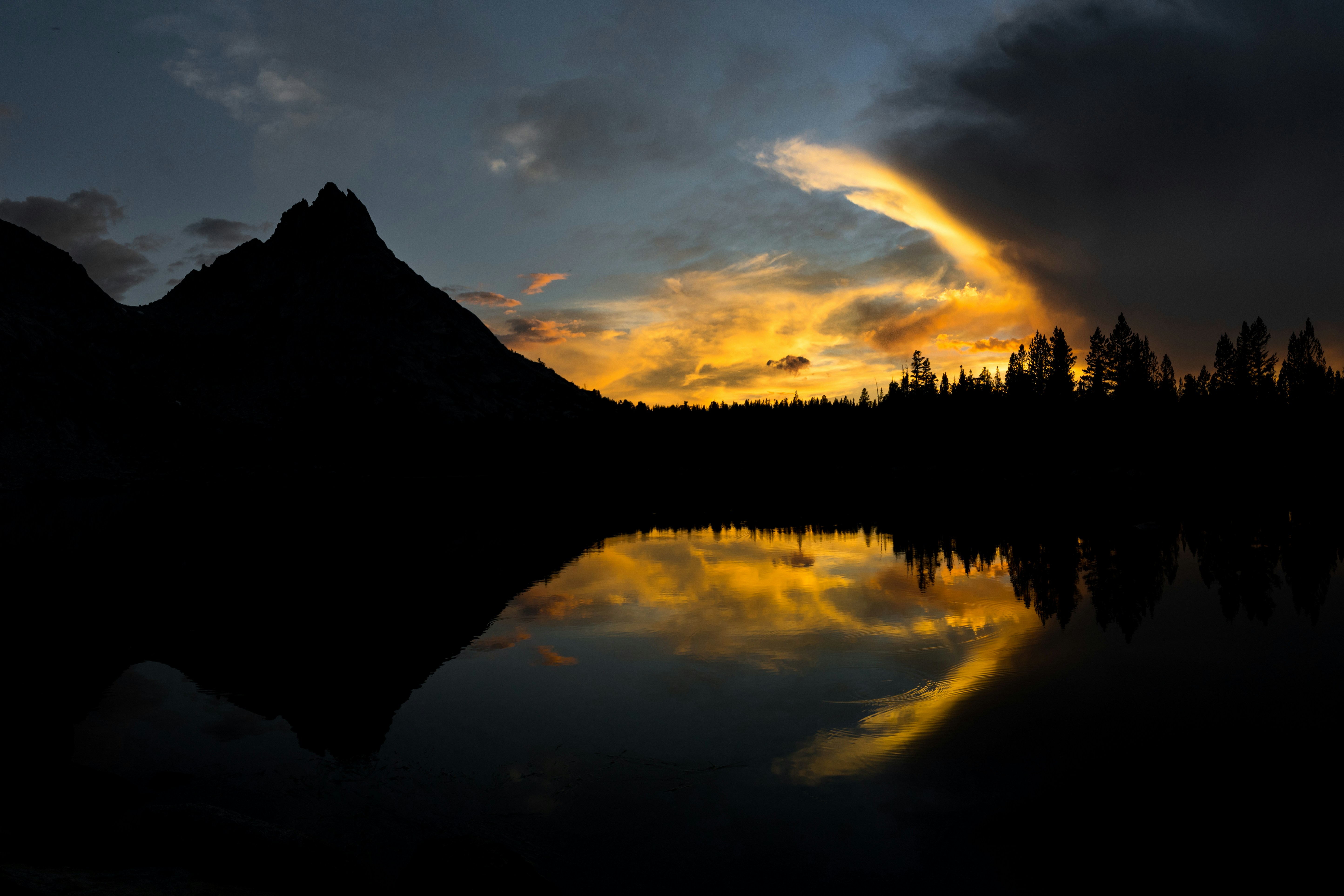After trekking through the first few High Sierra camps we decided to take a detour to young lakes. It was the best decision of the trip. The lakes offered a perfect place to relax and swim, as well as plethora of small hikes around the area. The favorite was going up to the third lake where one can find lots of little frogs to chase. The weather systems in the area are absolutely mind bending, the clouds seem to bend the dimensions of the sky, and at night, one is rewarded with unique happenings such as this.