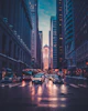 City street at night with neon lights