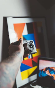 A vibrant collage showing a travel influencer capturing scenic landscapes with tech gadgets.