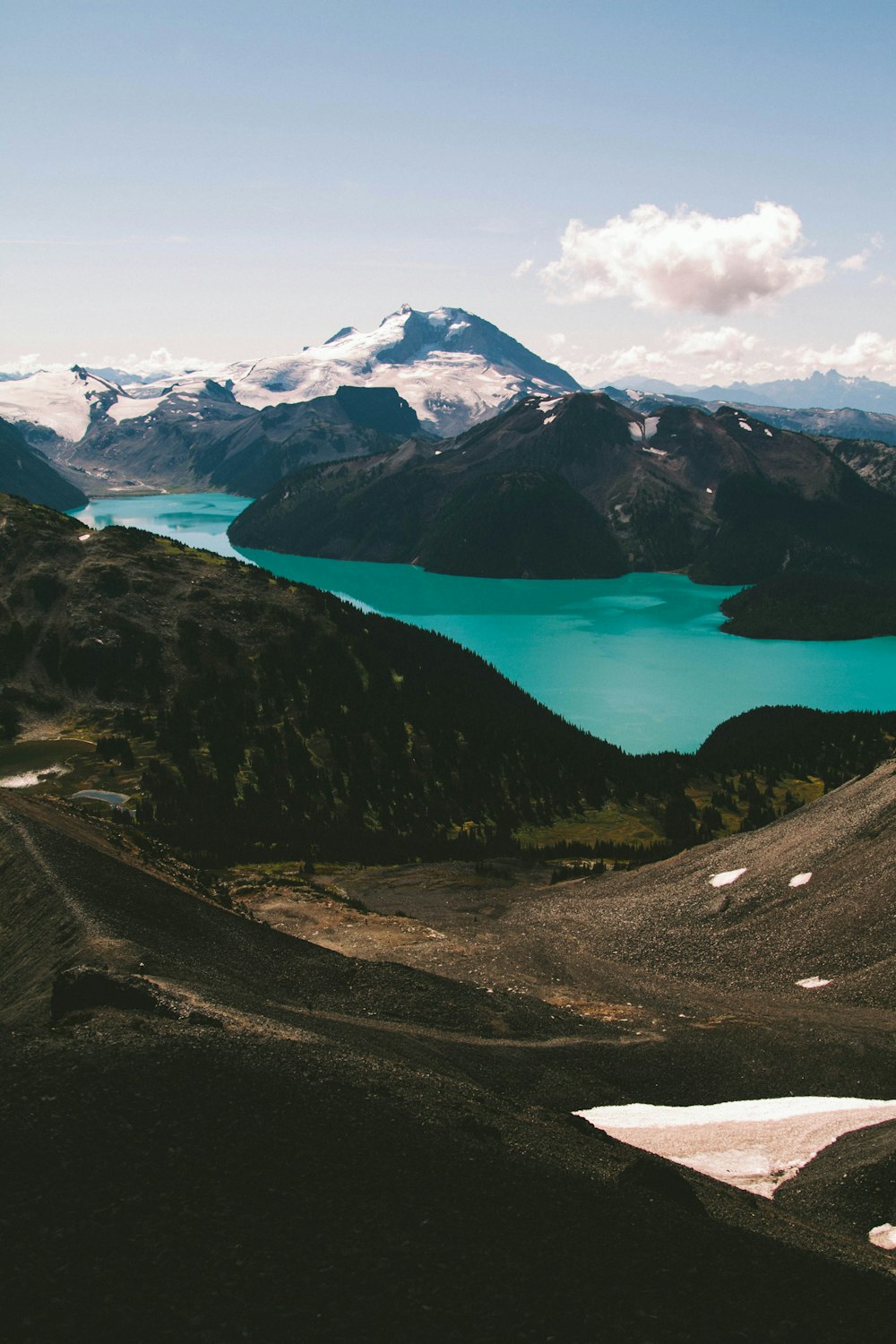 fotografia di paesaggio del lago circondato dalle montagne