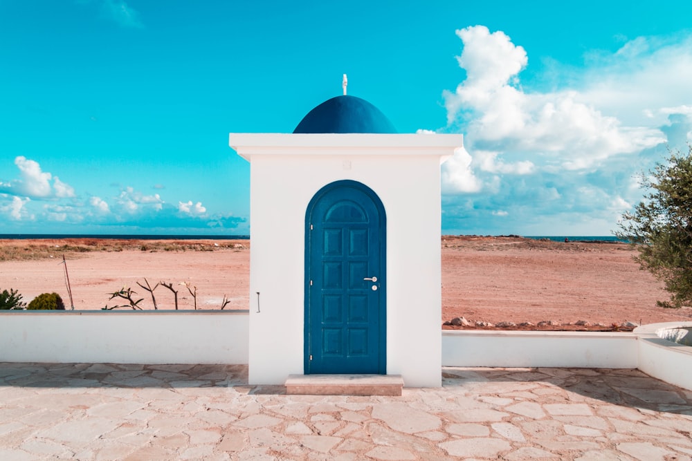 closed blue wooden door