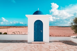 closed blue wooden door