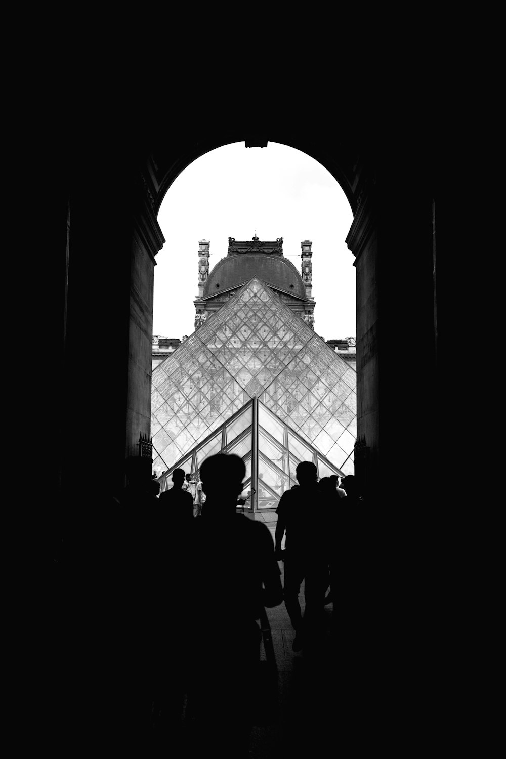 grayscale photography of Louvre Museum, Paris