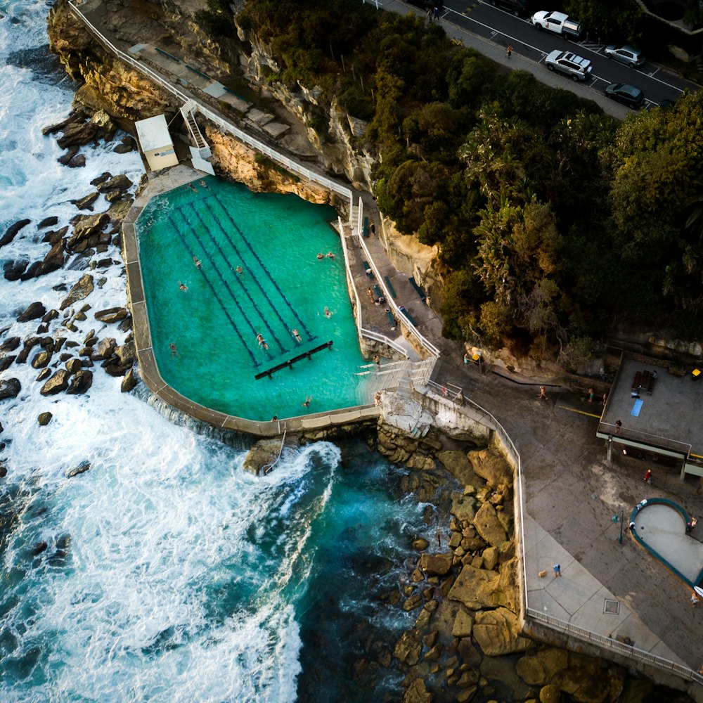 aerial photo of swimming pool
