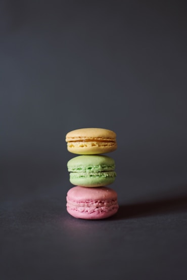 three pile of macarons