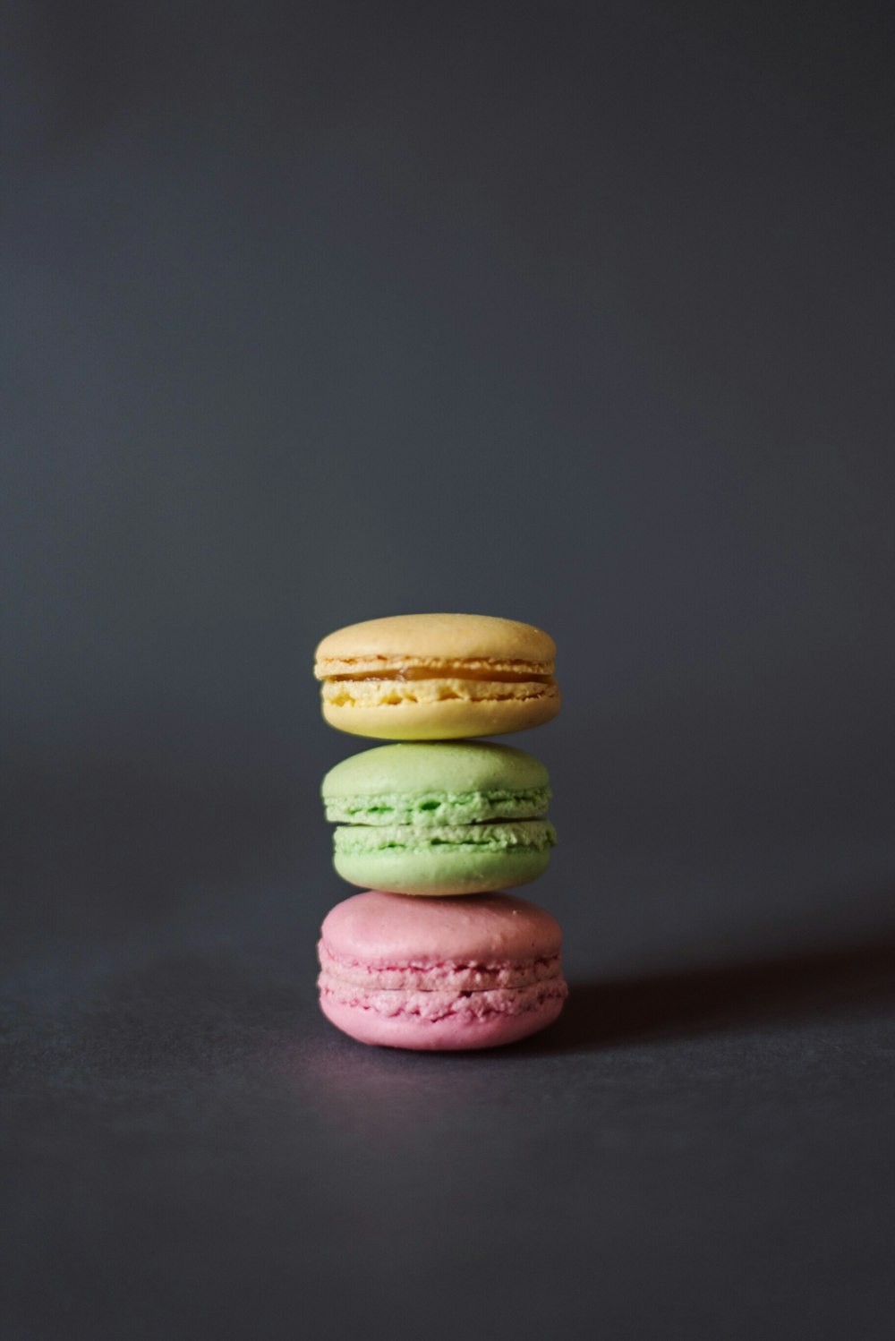 three pile of macarons