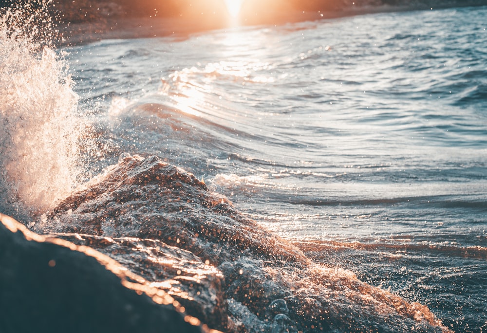 selective focus photography of sea wave