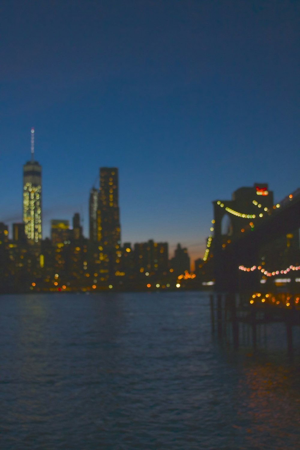 string light on Brooklyn Bridge