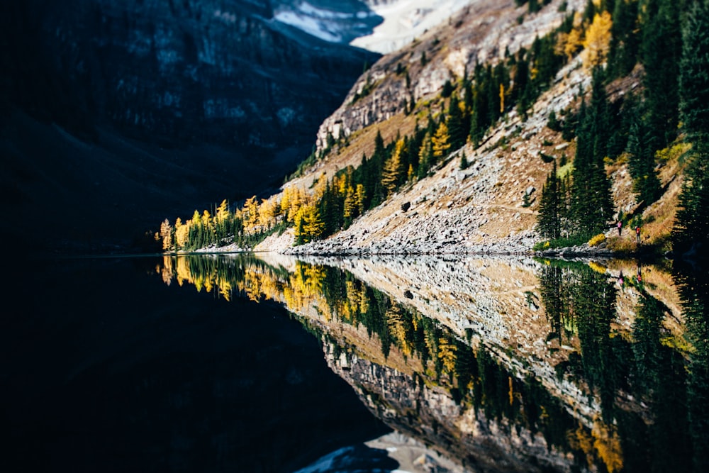 body of water beside mountain