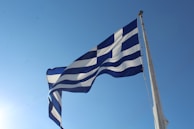 The order’s flag waving proudly against a clear blue sky during a parade.