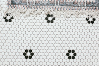 Bathroom floor featuring a quick-drying, absorbent coral fleece rug with a non-slip base