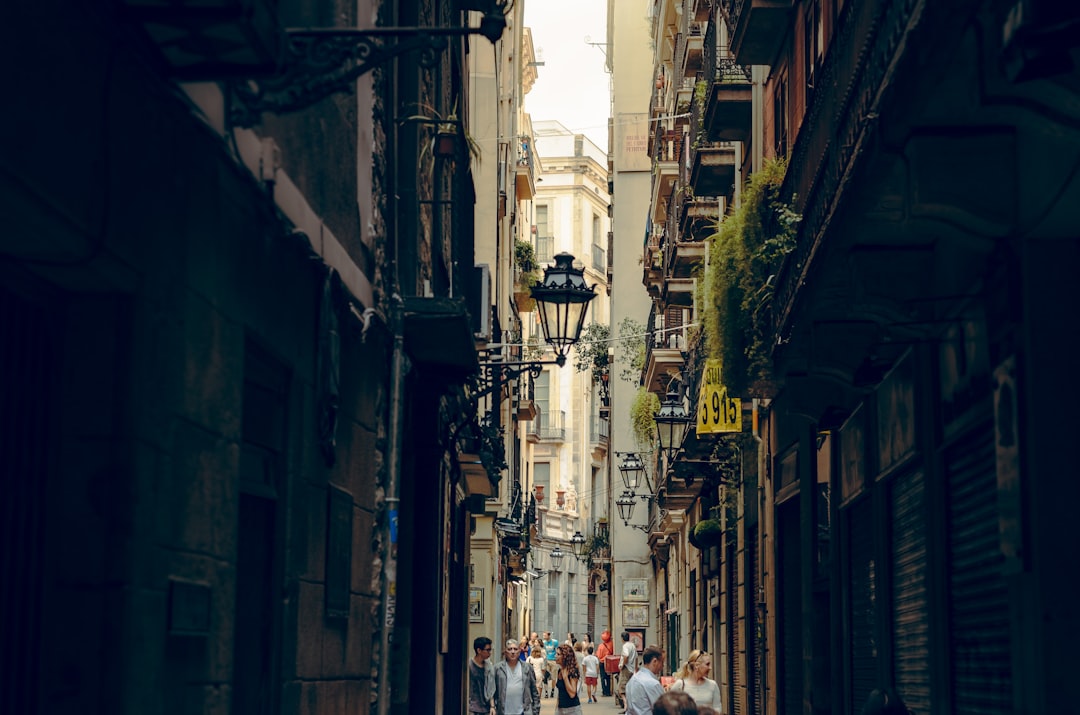 group of person walking on park, gothic quarter in Barcelona