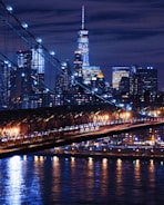 aerial photo of bridge during nighttime