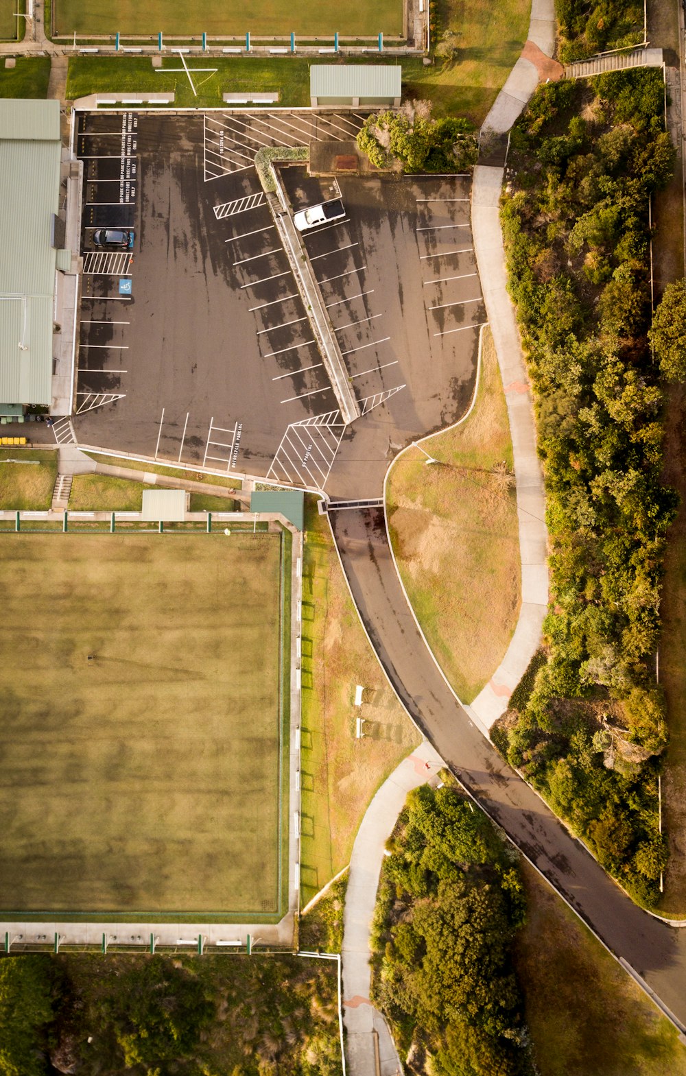 aerial view of field near road