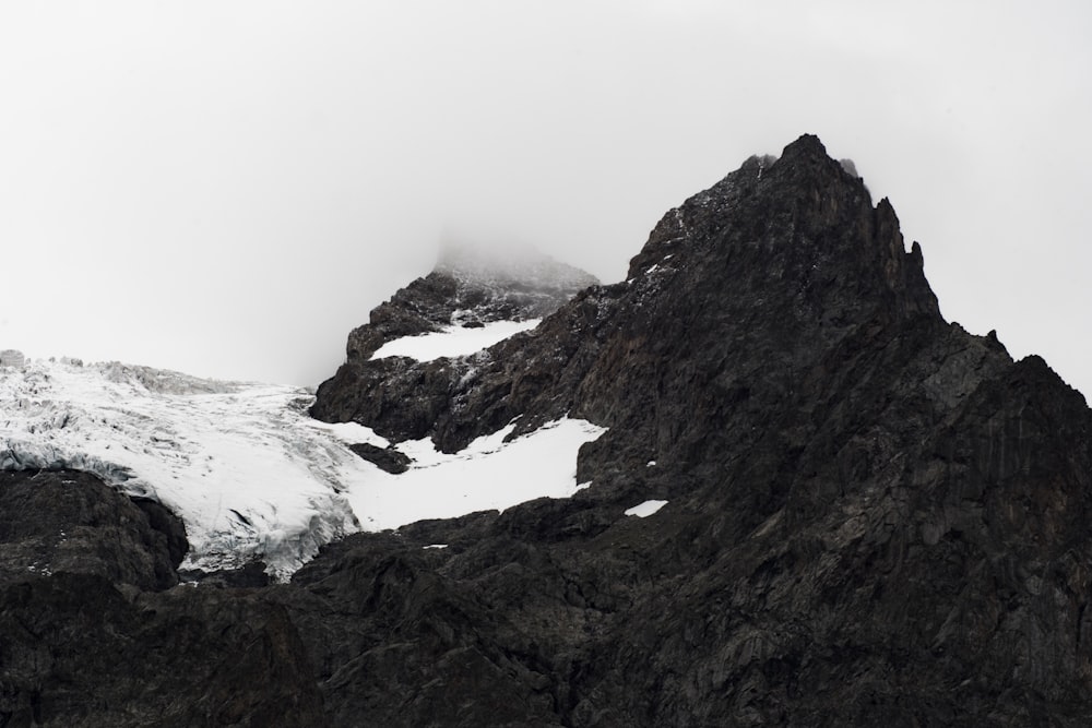 black mountains covered with snow