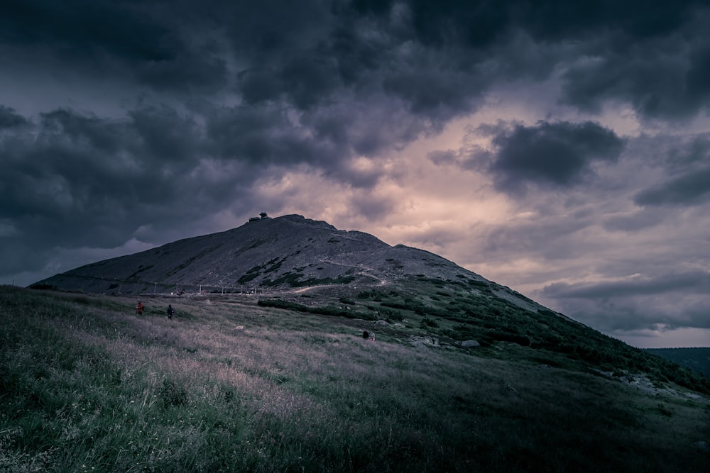 gray mountains surrounded with green grass