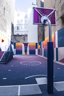 purple and orange basketball court during day time