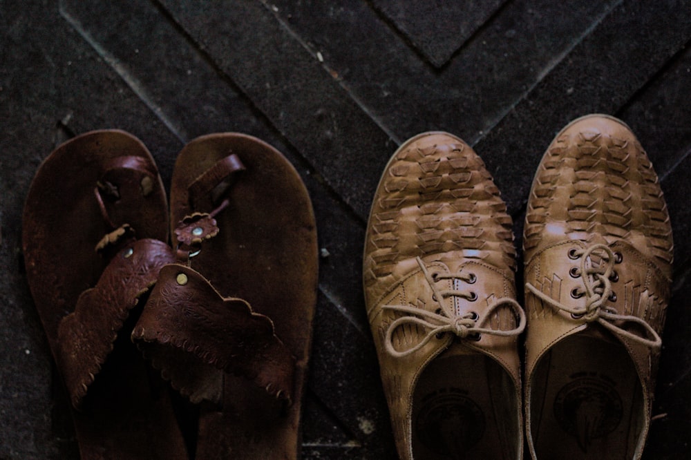 pair of brown sandals