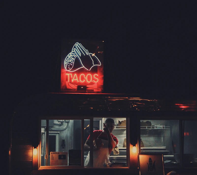 A taco food stall serving up fresh street tacos
