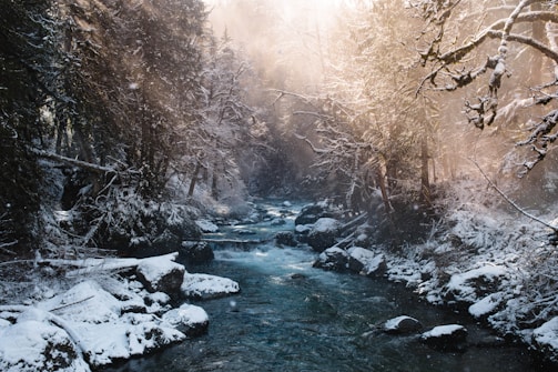 river between snow filled soil