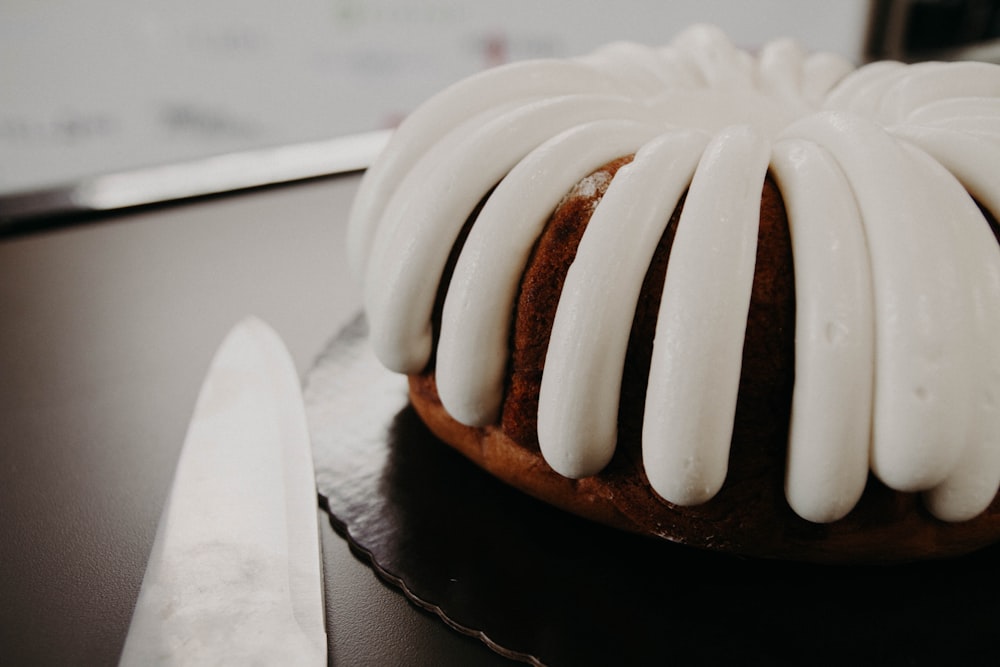 white icing covered cake