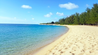 Golden sands and turquoise waters of a serene beach along Pakistan’s coastline.