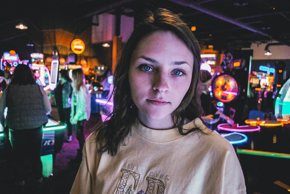 woman inside arcade establishment