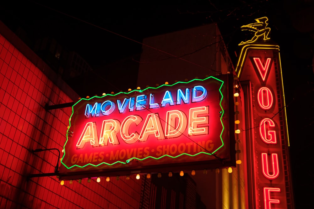 Movieland Arcade neon light signage at night