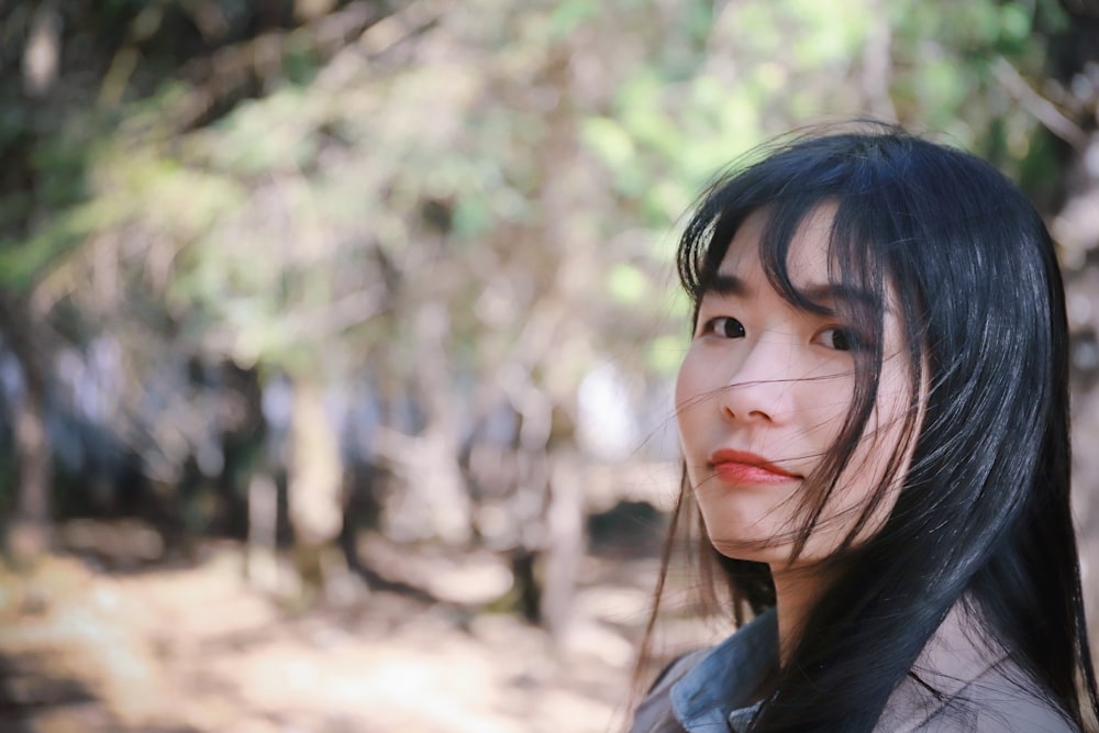 macro shot of black haired woman