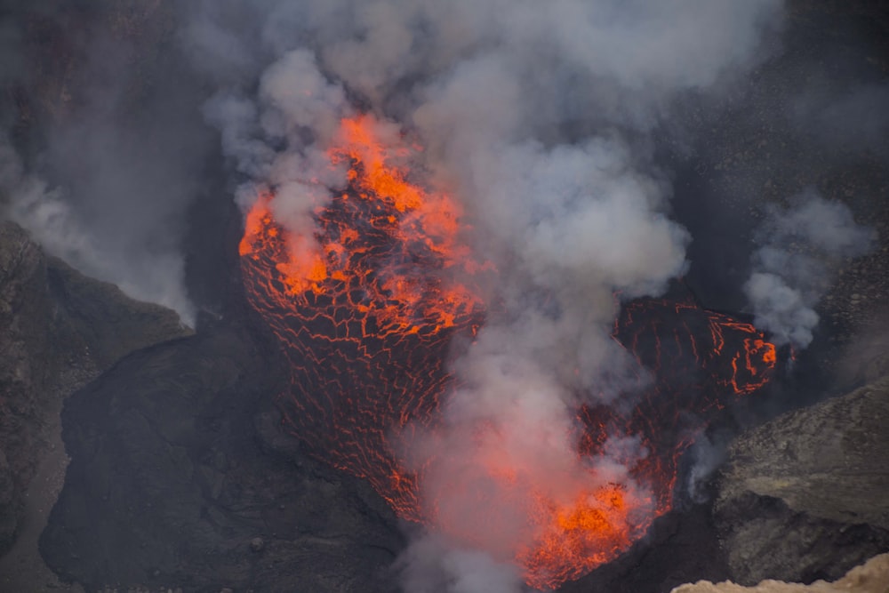 lava on volcano during daytime