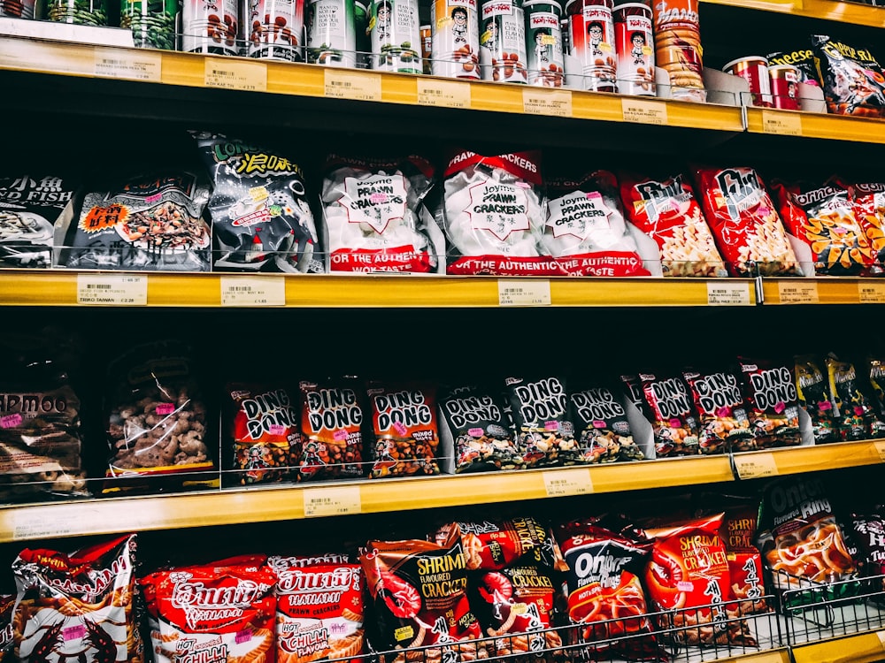 food packs on shelves