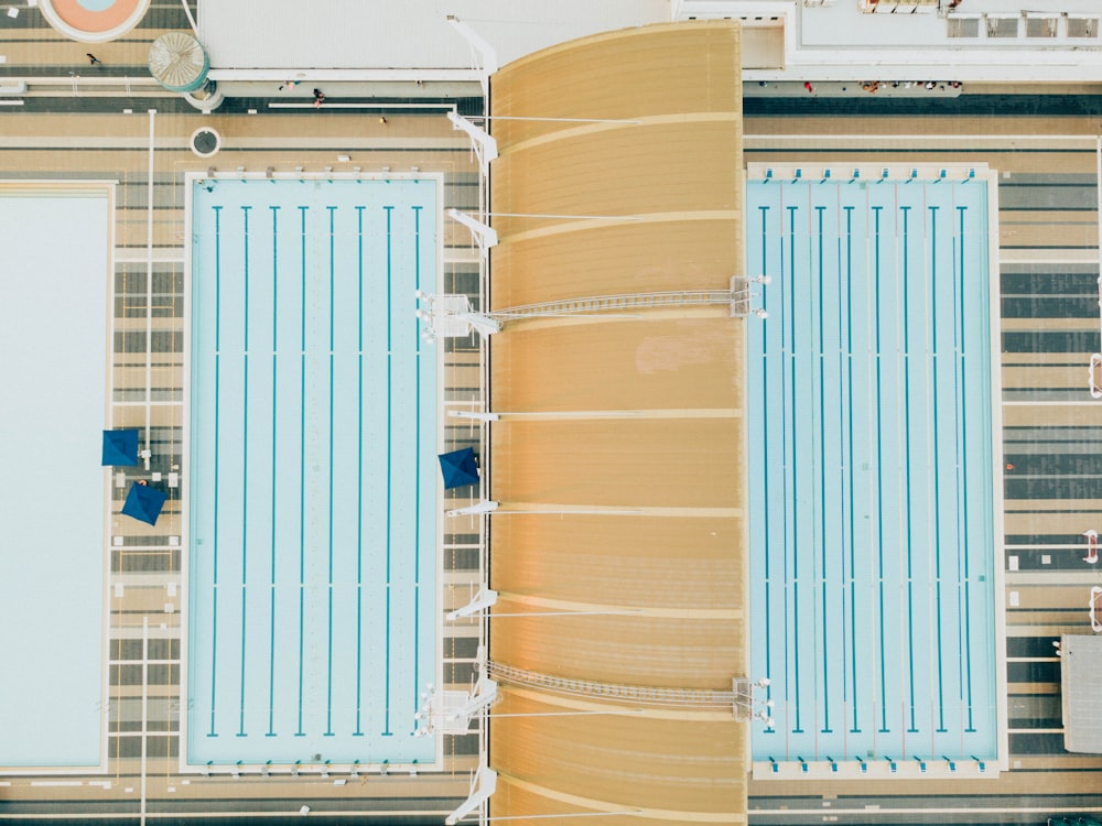 aerial photography of two rectangular pools