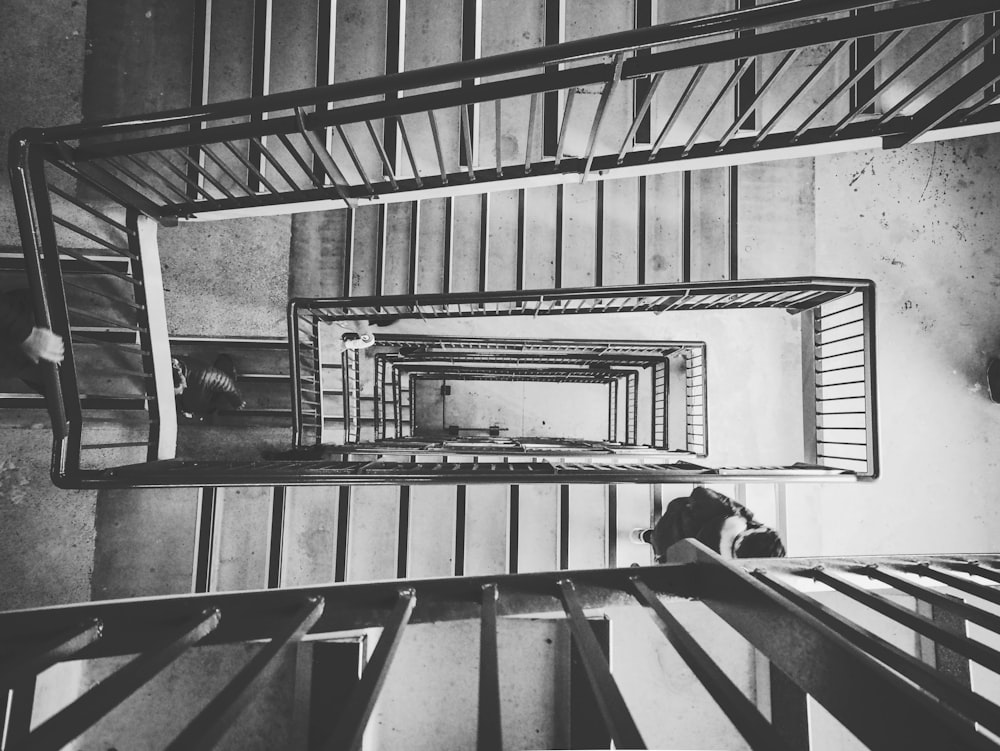 greyscale photo of staircase
