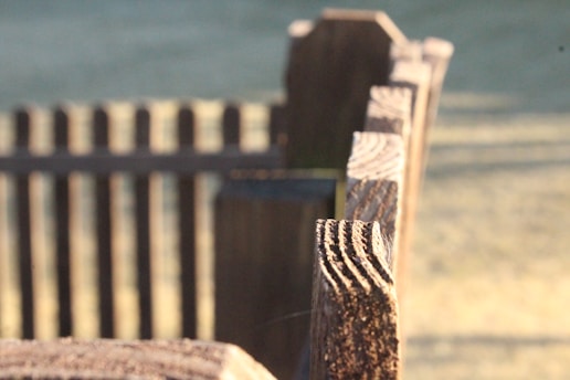 A close-up of a beautifully crafted wooden fence in a sunny backyard setting.
