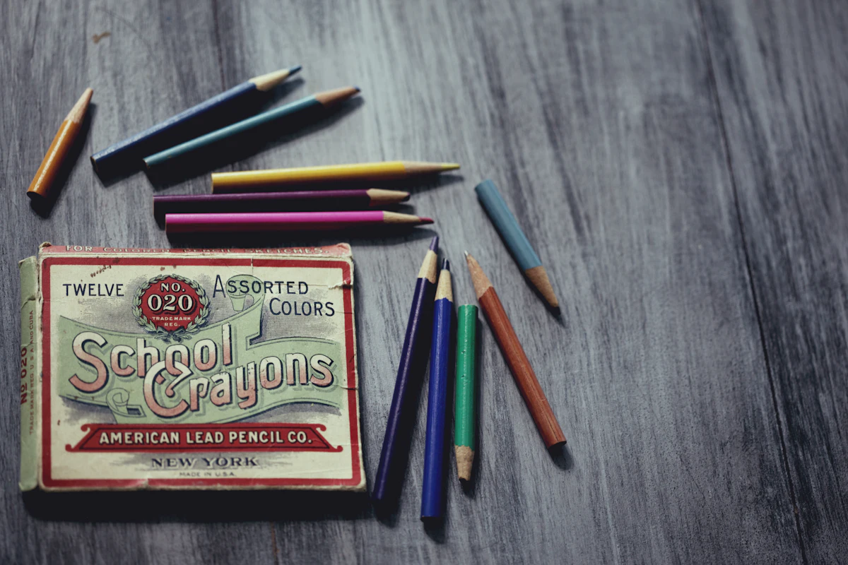 Colorful crayons and pencils — back to school supplies