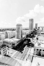 grayscale photo of buildings