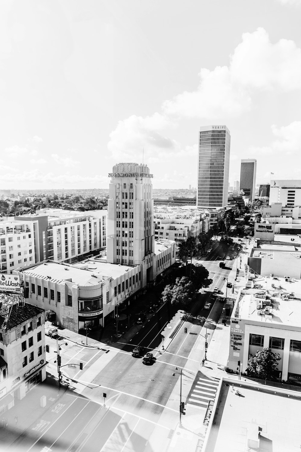 grayscale photo of buildings