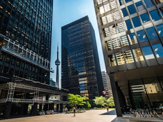 people walking on road and surrounded by buildings