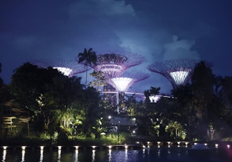 A serene landscape illuminated by neon accents, symbolizing harmony between nature and technology.