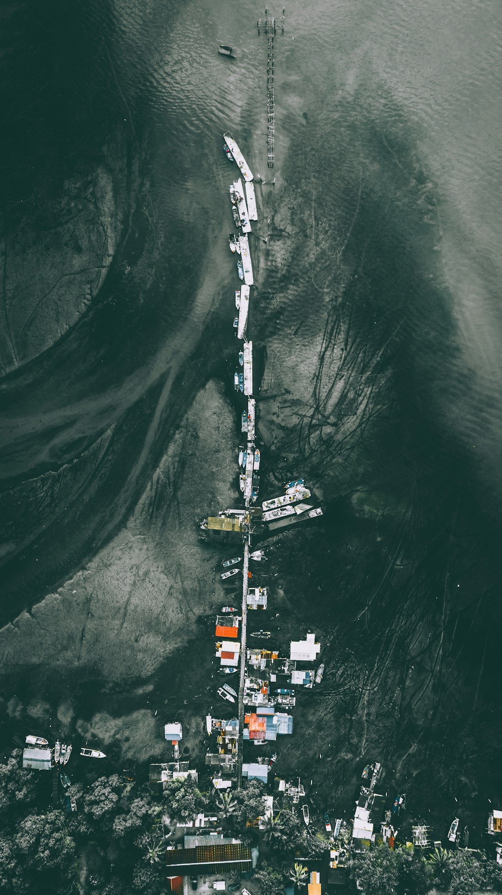 an aerial view of a body of water