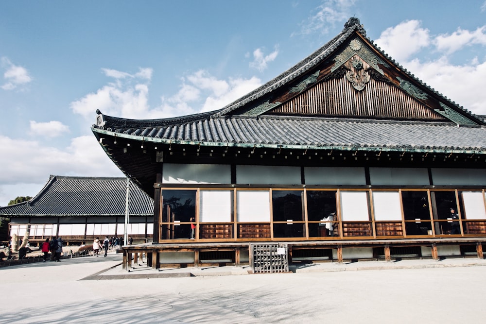 architectural photography of a white and black temple