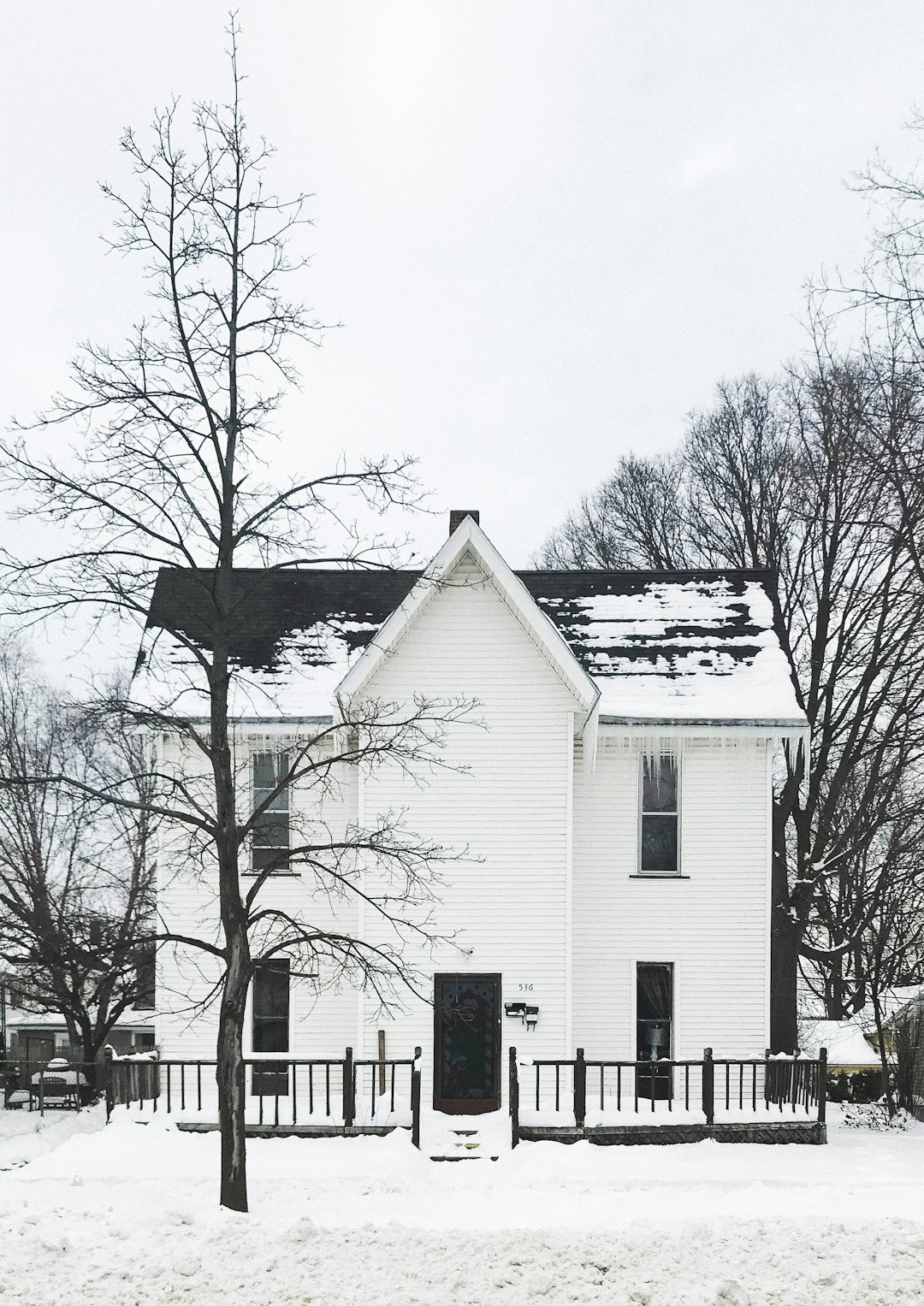 white house covered with snow