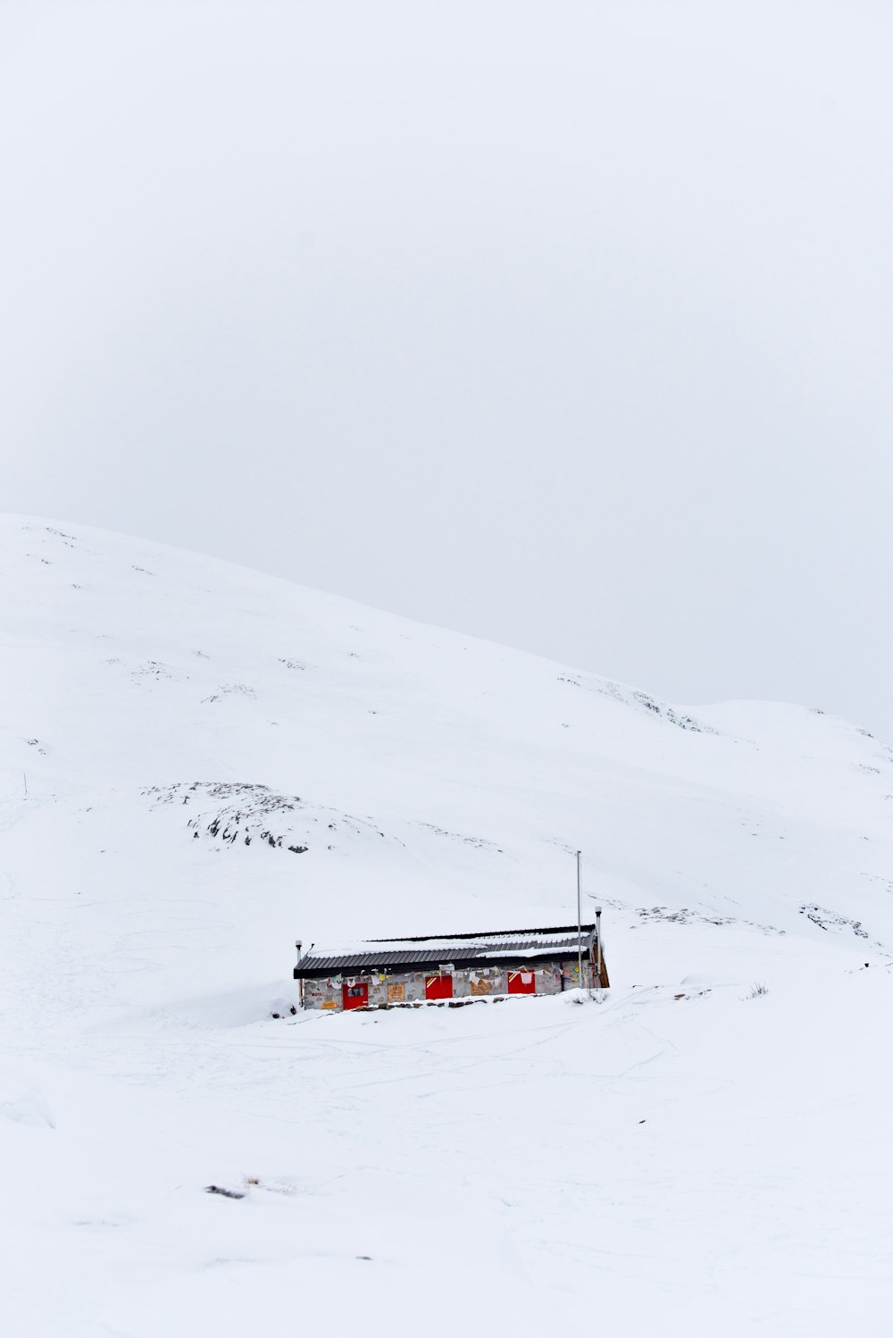 gray house surrounded snow mountain