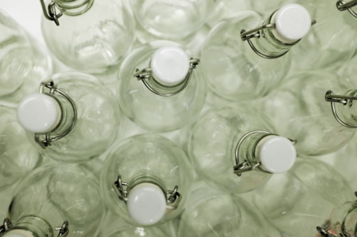 high angle photo of swing top bottles