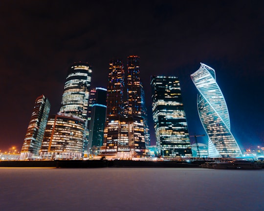 city buildings during nighttime in Moscow City Russia