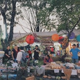 A vibrant market scene showcasing local crafts and foods.